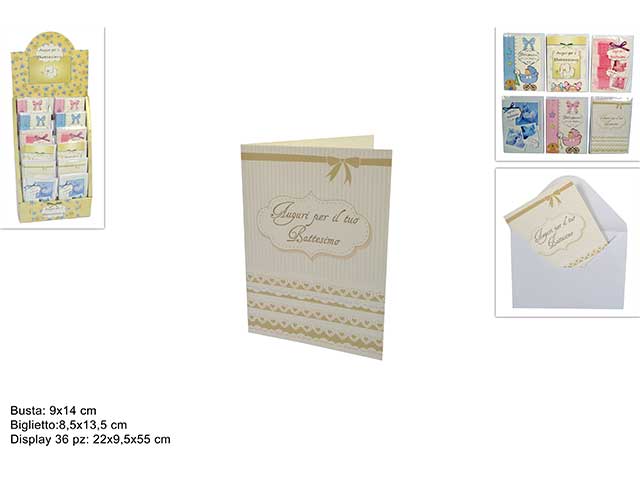 biglietto per battesimo con busta modelli assortiti 8.5x13.5 cm