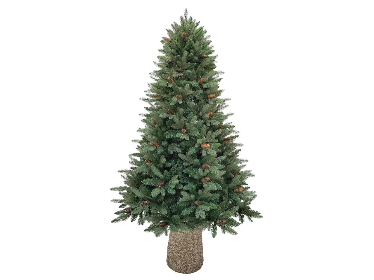 Albero di natale "marmolada" con base e pigne h. tot. 210cm