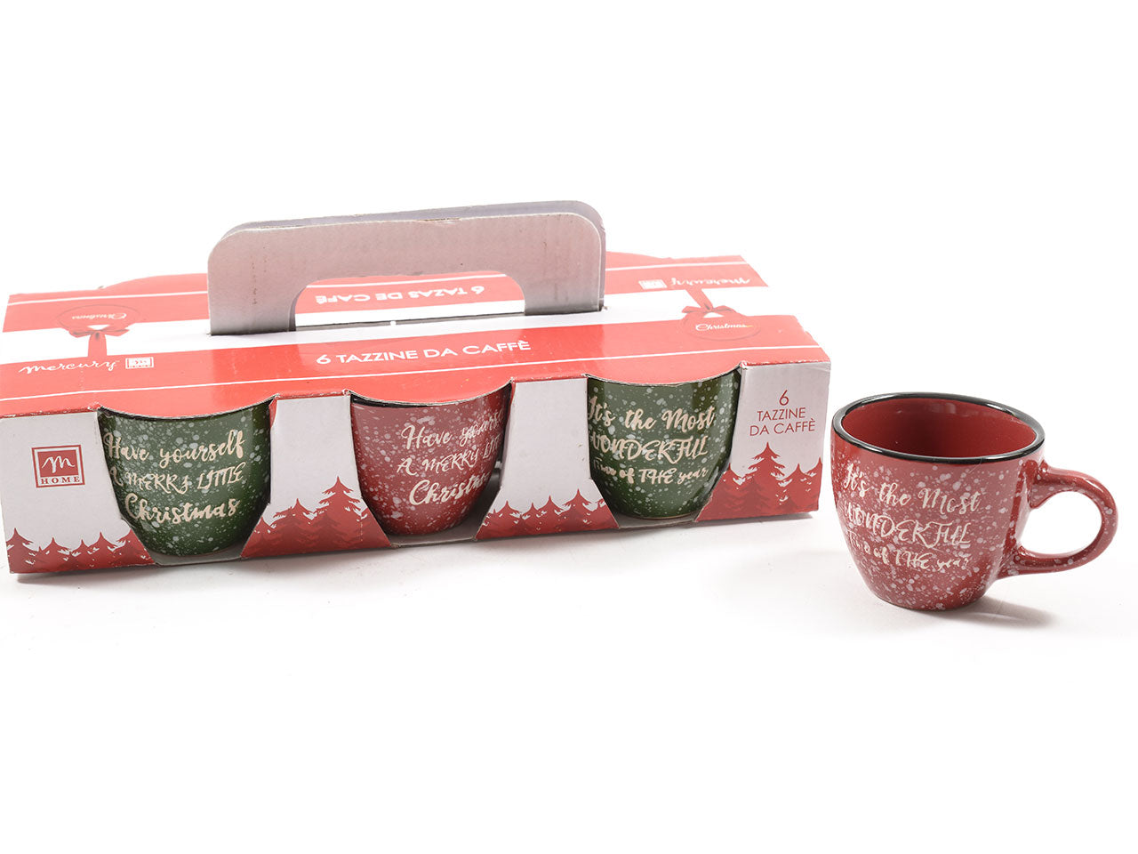Tazzine in ceramica merry little christmas - set da 6 tazzine misura d.6,2xh.5,5cm in scatola regalo