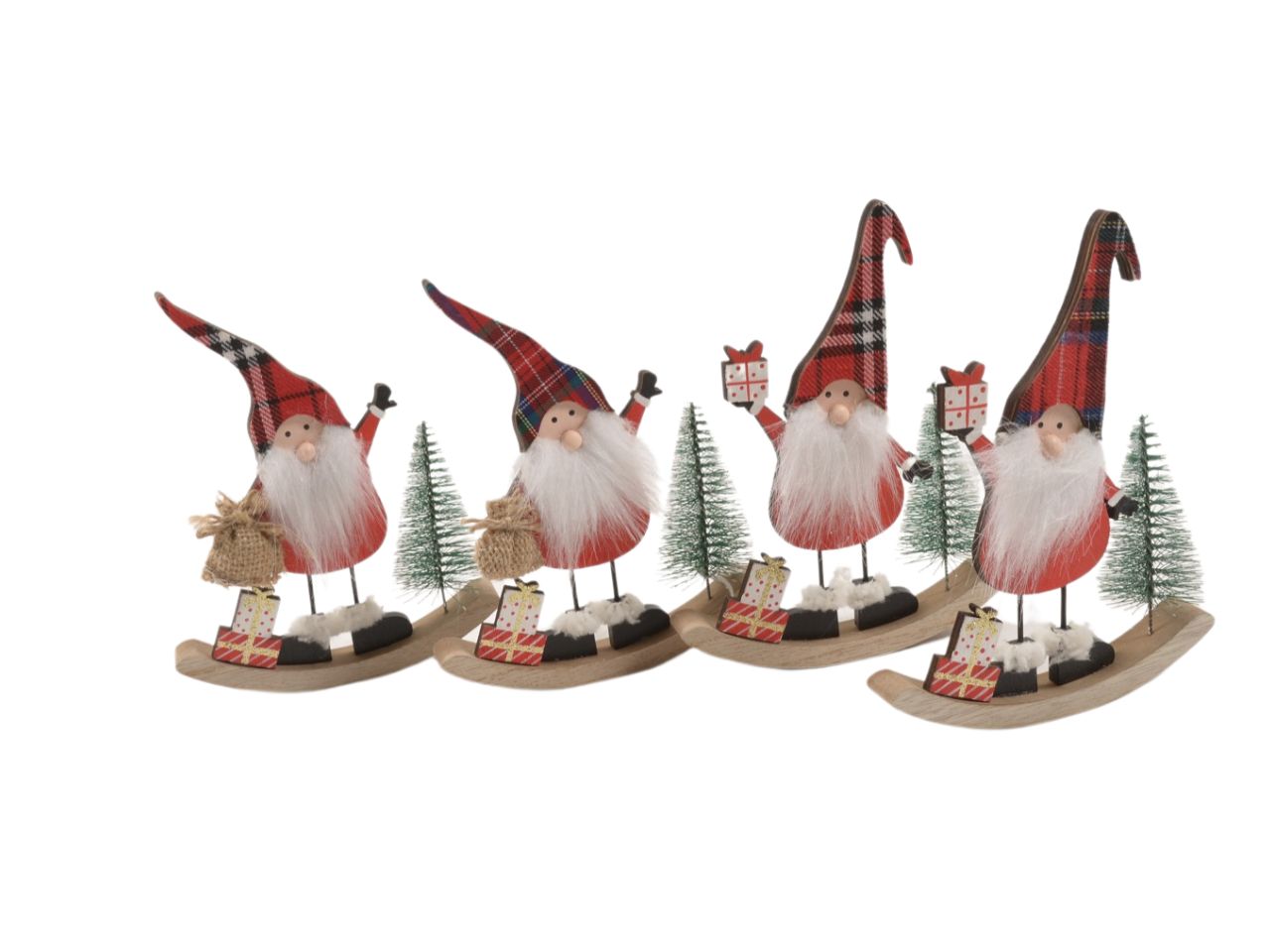 Babbo natale su dondolo "tartan" 13,5x4xh.18cm in legno assortito