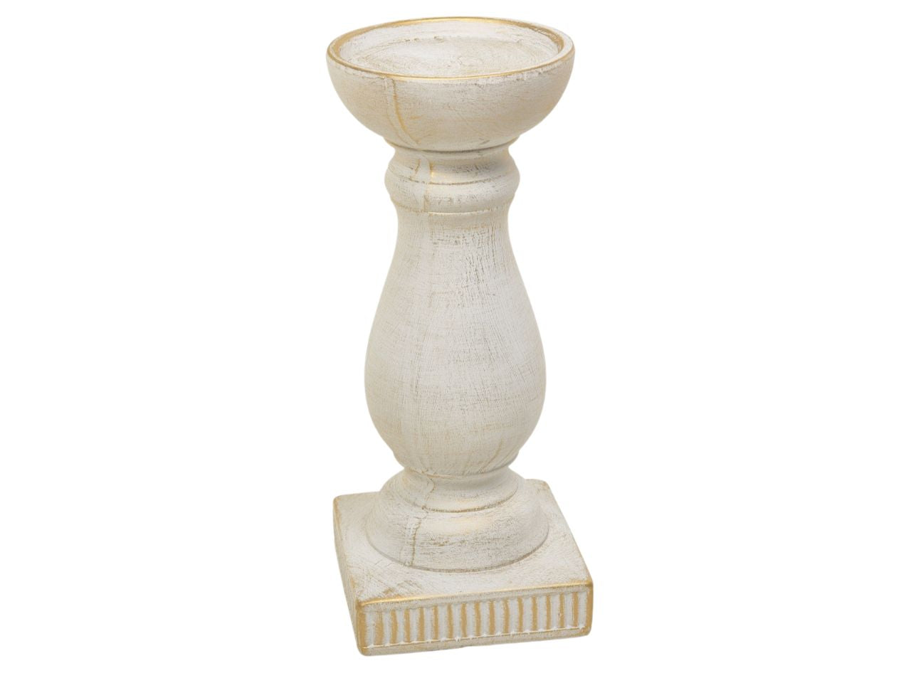 portacandela in terracotta "pompei" bianco oro 12x12x30cm