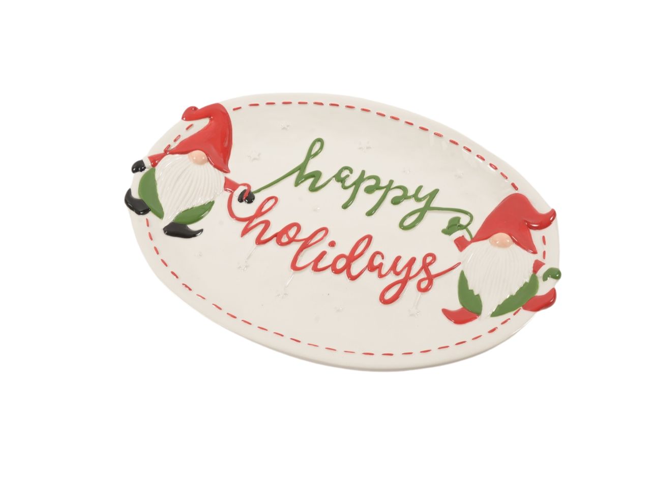 Piatto ovale grande in ceramica "happy holidays" 38x25.5x3cm