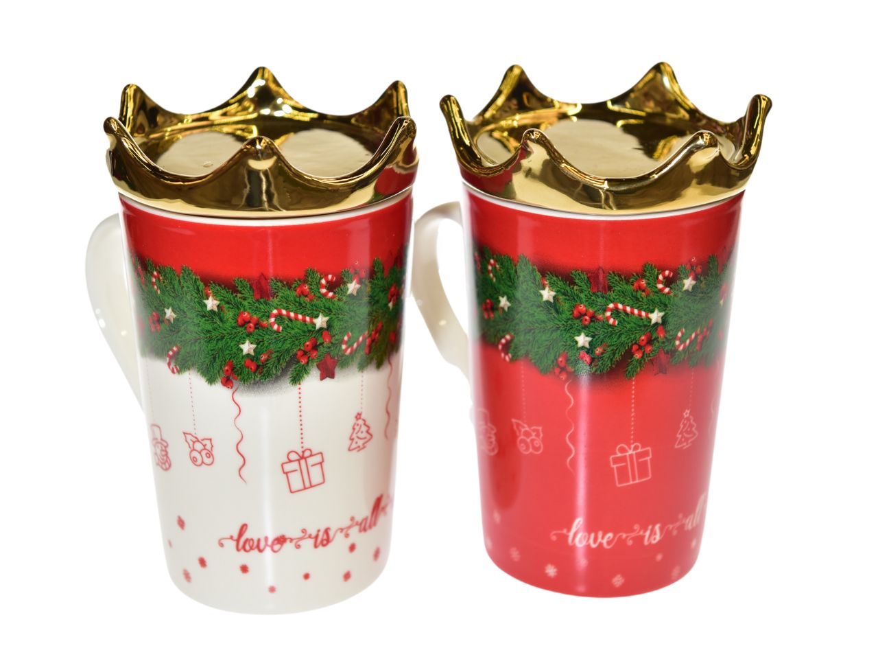 Mug in porcellana "merry christmas" e corona 400ml. 12x8,5xh.15cm ass. scat
