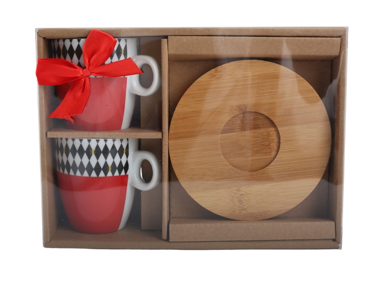 tazze in porcellana con piattino in bamboo "wonderland" 200ml 24x18xh8 2pz in confezione regalo