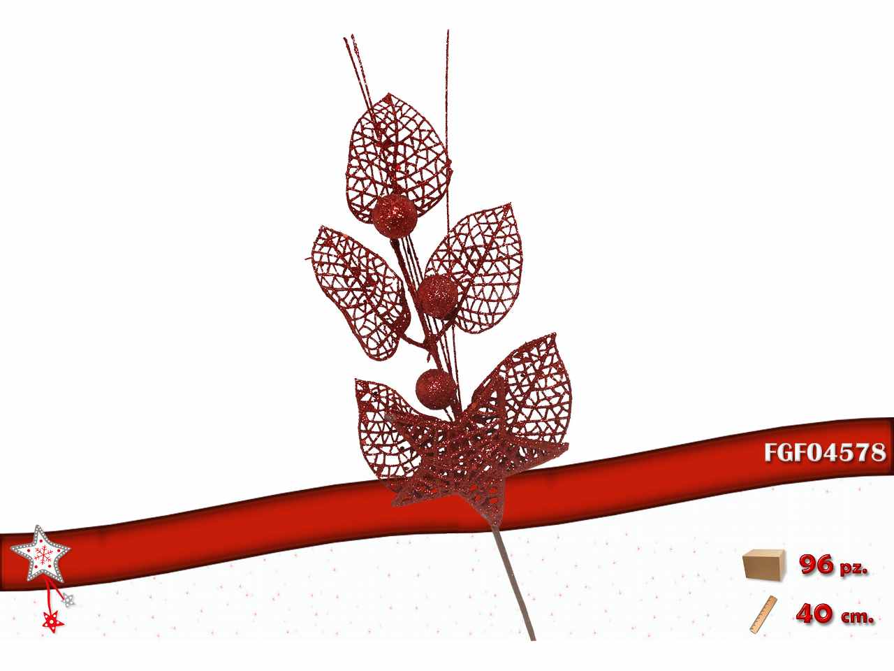 Ramo glitterato rosso 40cm