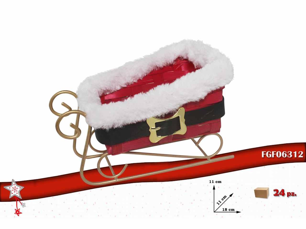 Slitta rossa con bordo peluche 18x11x11cm