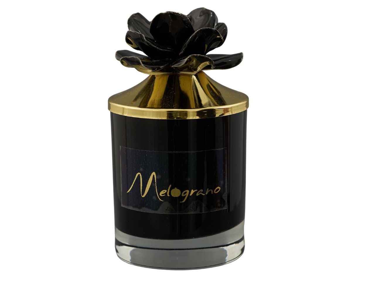Candela nera liscia con fiore