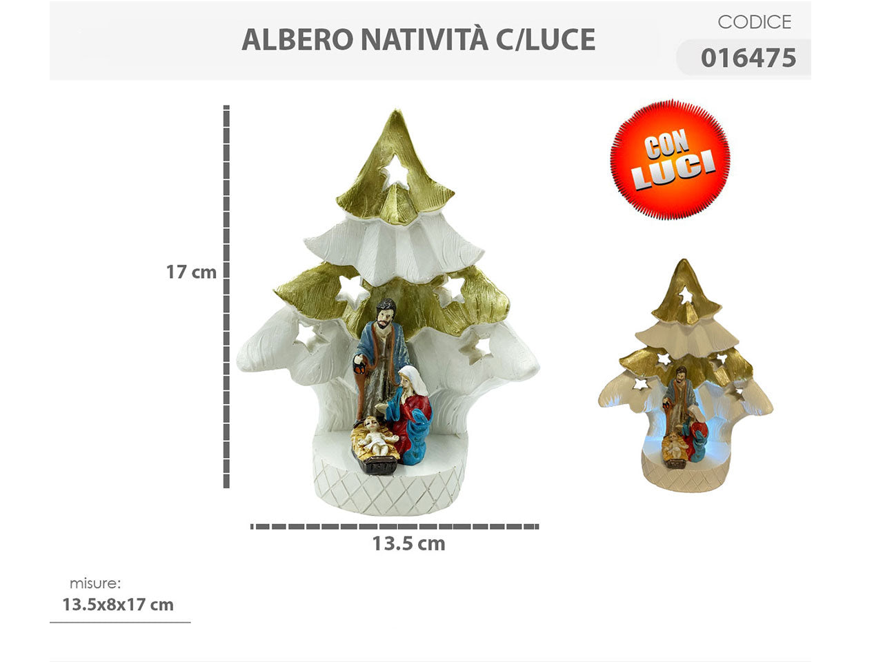 Albero nativita' 13.5x8x17cm con luci