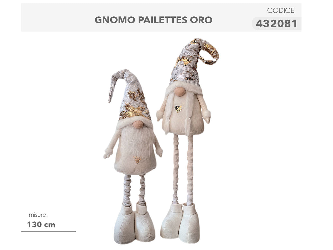 Gnomo con paillettes oro 130cm