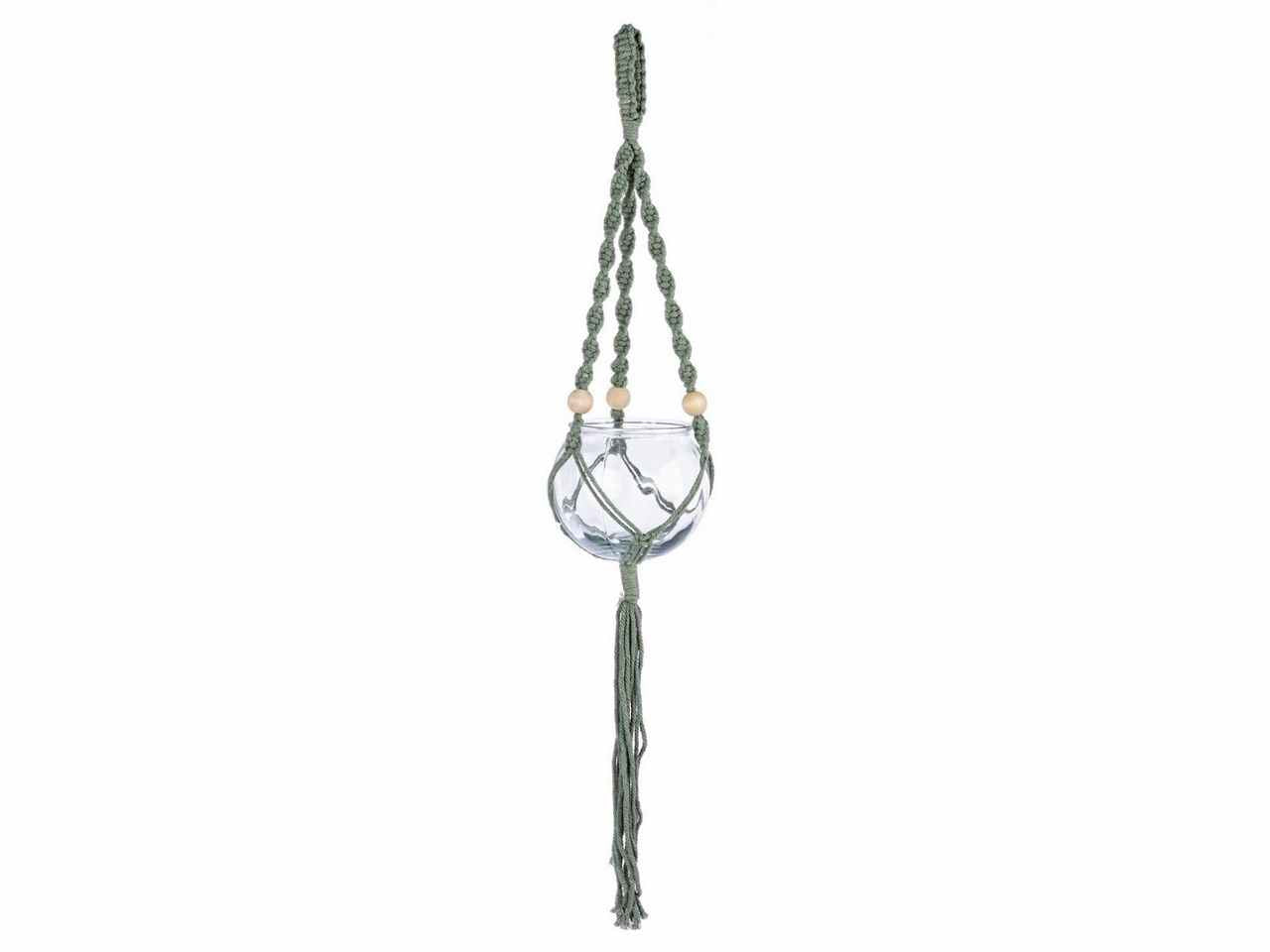 Porta vaso a sospensione linea peruvian in vetro e cotone colore verde d.15xh.84cm