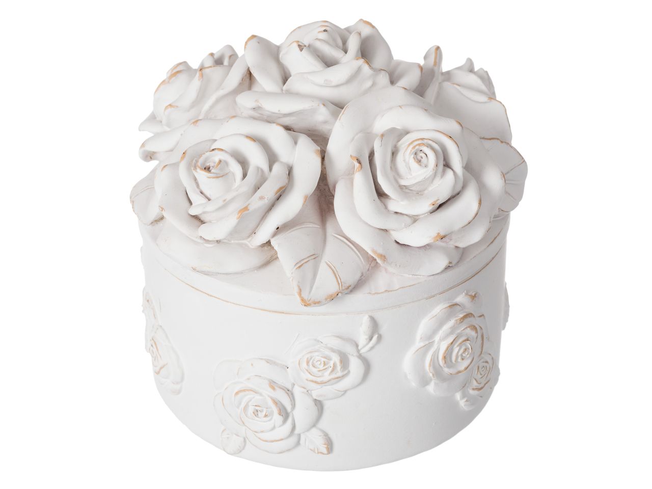 Cofanetto tondo rose bianco d.9xh.10cm