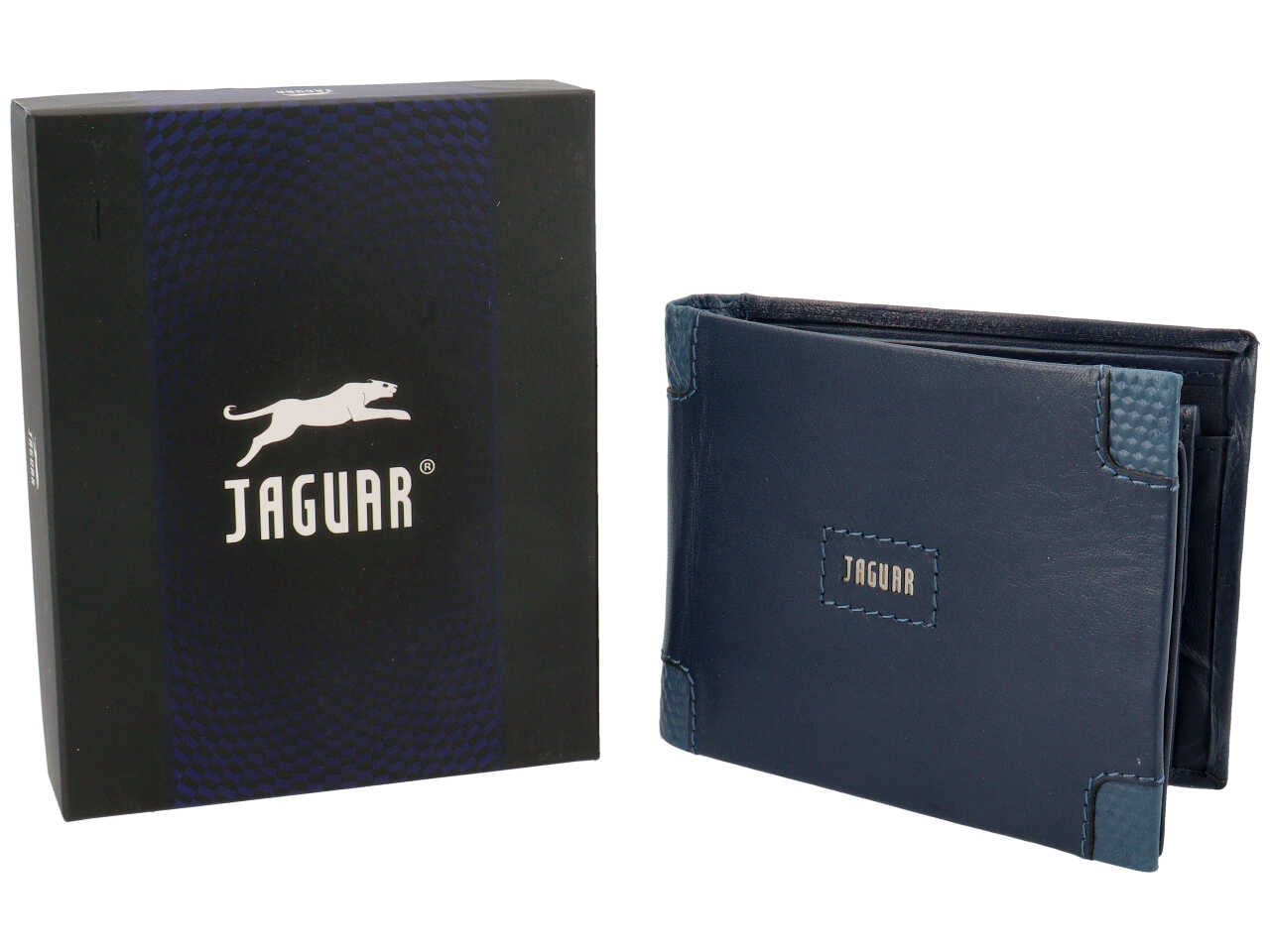 Portafoglio uomo jaguar doppia patta piu' moneta in vera pelle colore blu 11x6,5cm