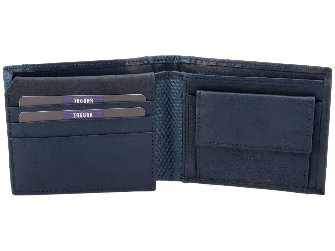 Portafoglio uomo jaguar doppia patta piu' moneta piccolo in vera pelle colore blu 11x9cm