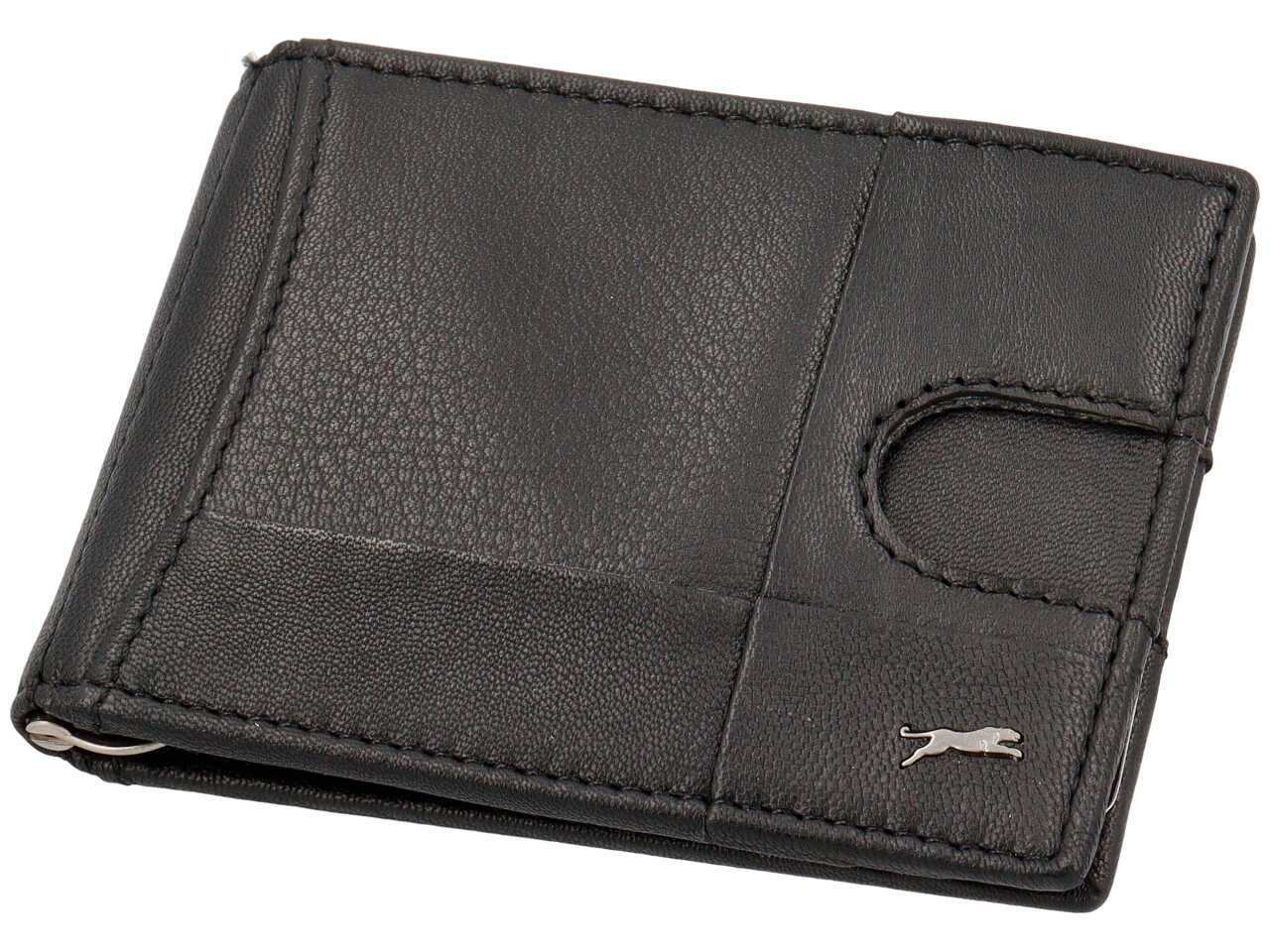 Portafoglio jaguar da uomo a molla con zip moneta in vera pelle sugar print misura 10,5x8,4cm colore nero