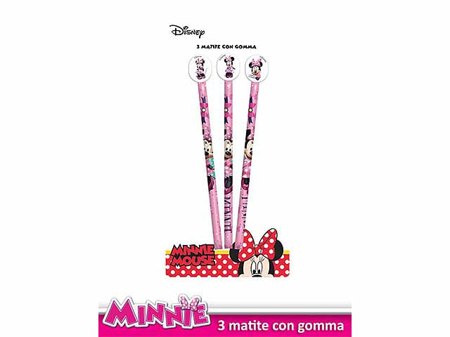 Minnie matita con gomma 3 pezzi