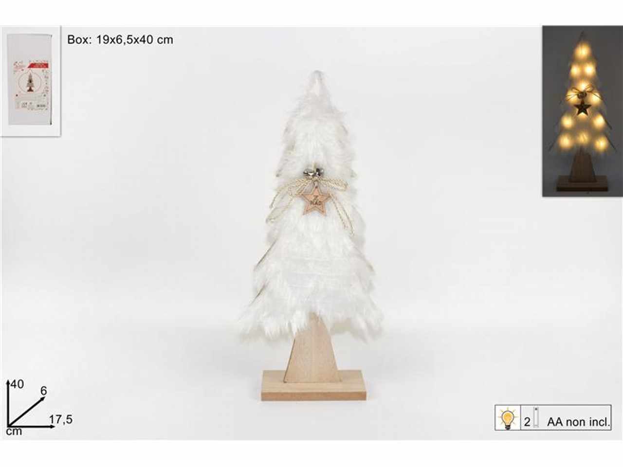 Albero di natale legno con pelliccia 40cm con luci
