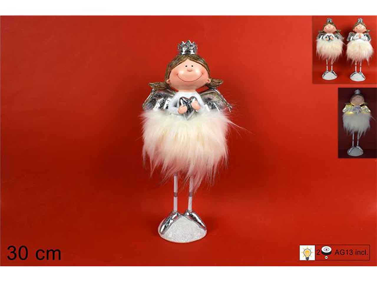 Angelo 30cm bianco con pelliccia con luce