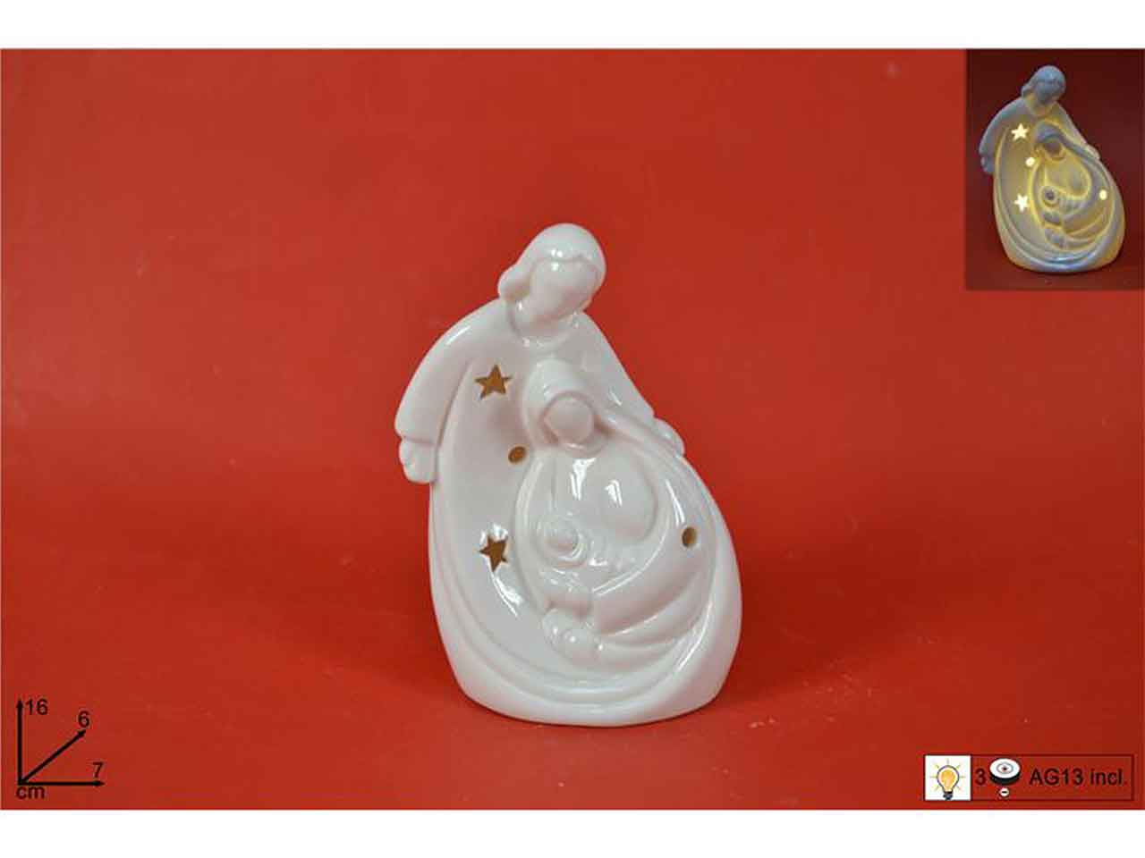 Santa famiglia bianca con luce batteria 18x6x7cm