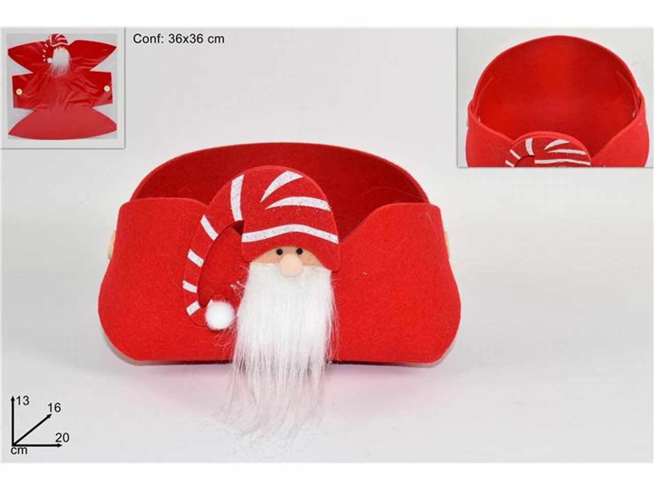 Svuotatasche feltro rosso 20cm con viso gnomo di natale