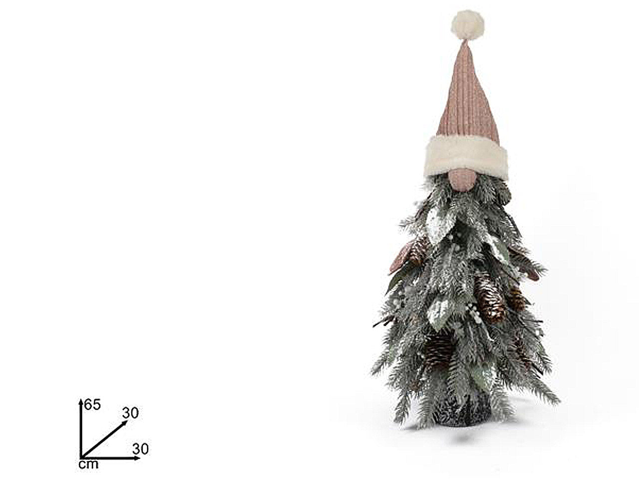 Albero di natale con pelliccia pigne bacche rosa 65cm