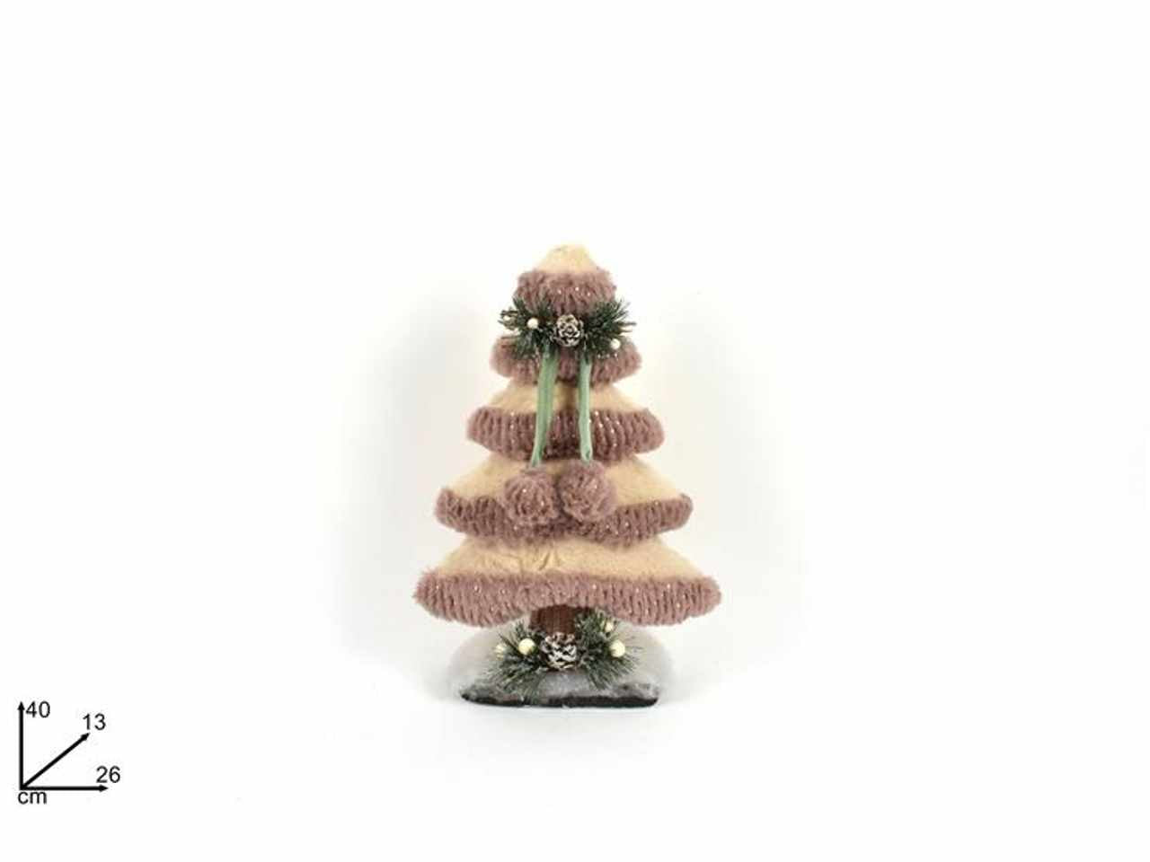 Albero di natale con pelliccia pigne bacche con pon pon rosa 40cm