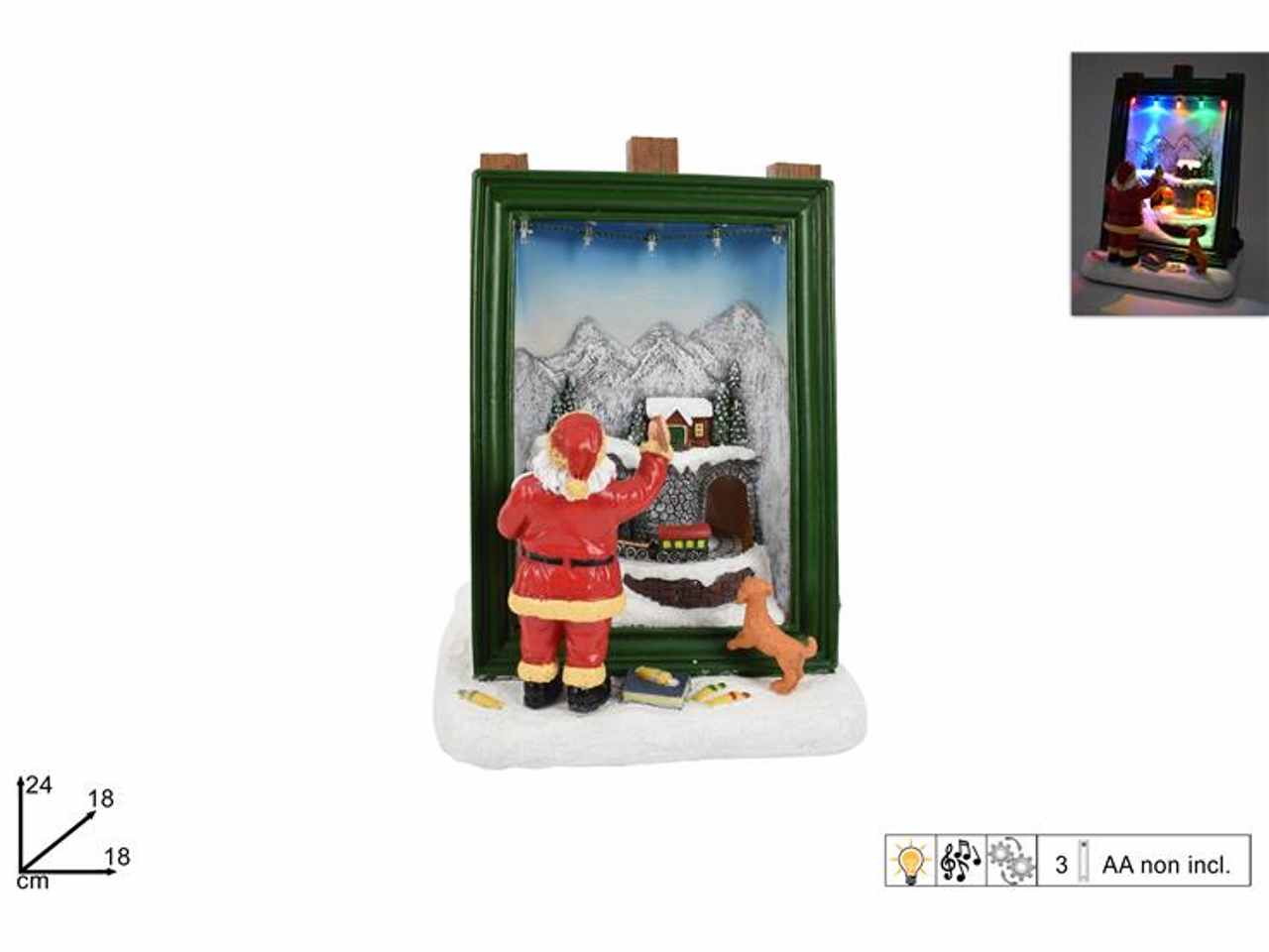 Giostrina natalizia babbo natale pittore con movimento luci suoni 24x18x18cm