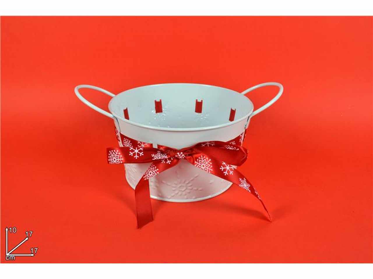Bacinella metallo bianca con nastro natalizio 13x17x17cm