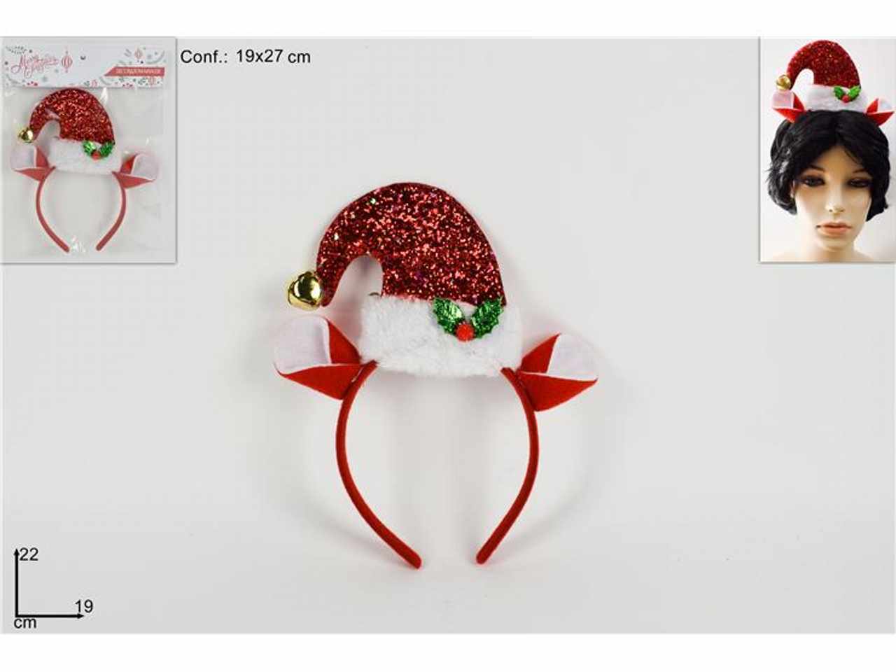 Cerchietto cappello con campanellino rosso 22cm
