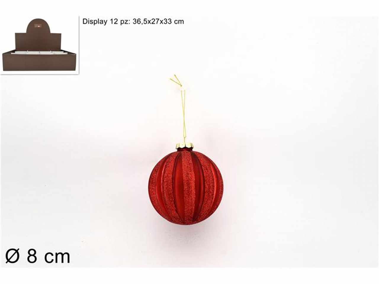 Palla vetro d.8cm rossa con glitter ks22-due-42