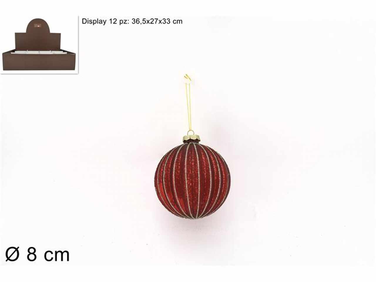 Palla vetro d.8cm rossa opaca con filo glitter ks22-due-70