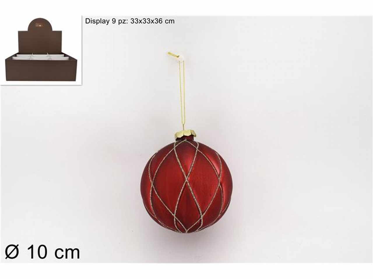 Palla vetro d.10cm rombirossa con filo glitter