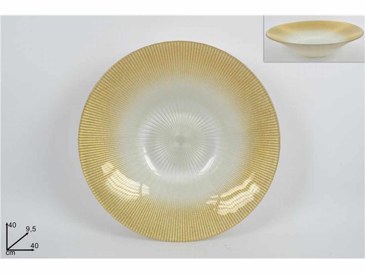 Centrotavola vetro 40cm bianc glitter oro