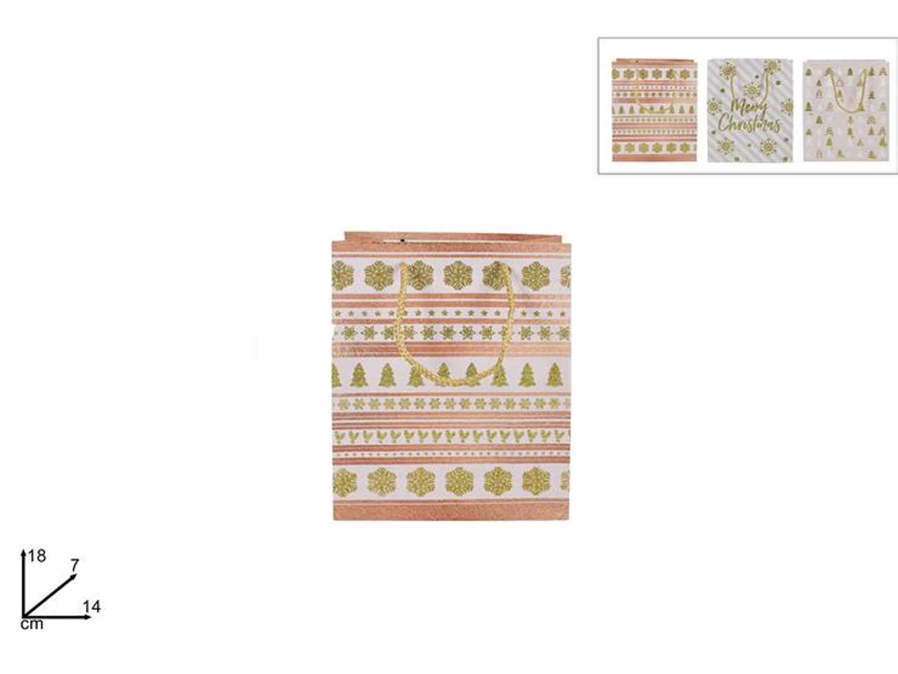 Busta shopper con decoro natalizio rosa 3ass 14x18x7