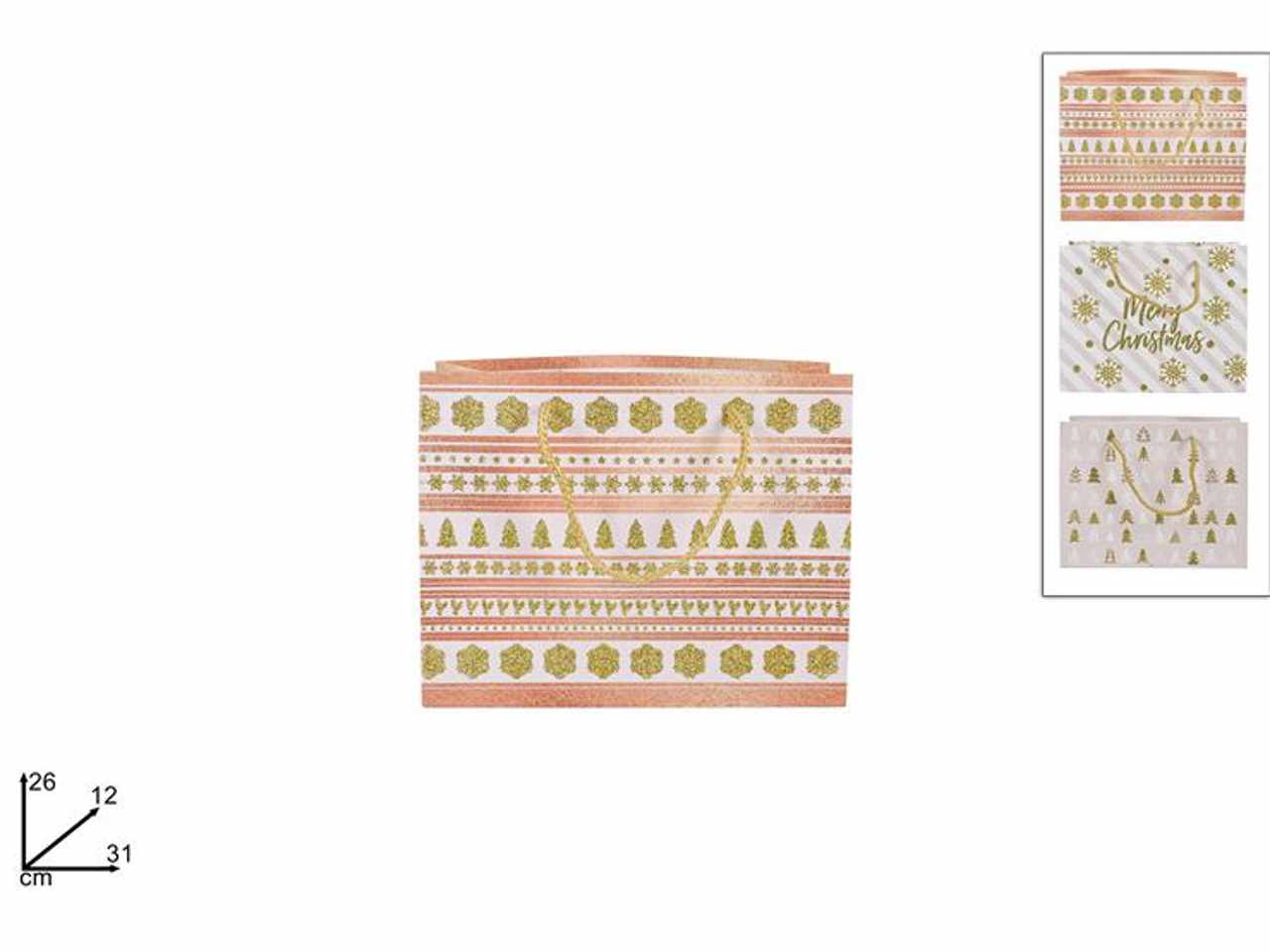 Busta shopper con decoro natalizio rosa 3ass 31x26x12