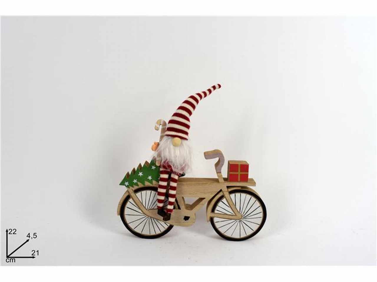 Bicicletta legno con gnomo di natale 22x4,5x21cm