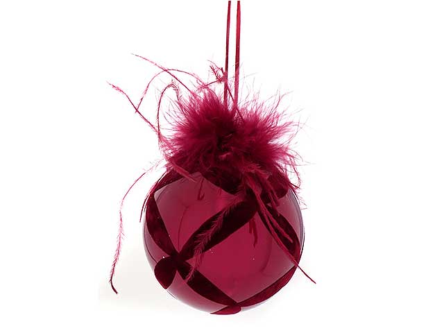 Palline natalizie piume burgundy in vetro diametro 10cm