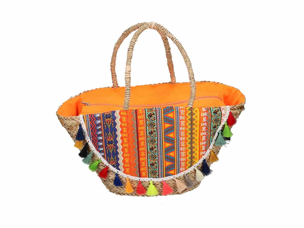 Borsa spiaggia arancione in paglia