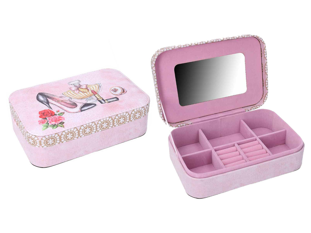 Portagioie in ecopelle rosa rettangolare cm22x14,5h6,5