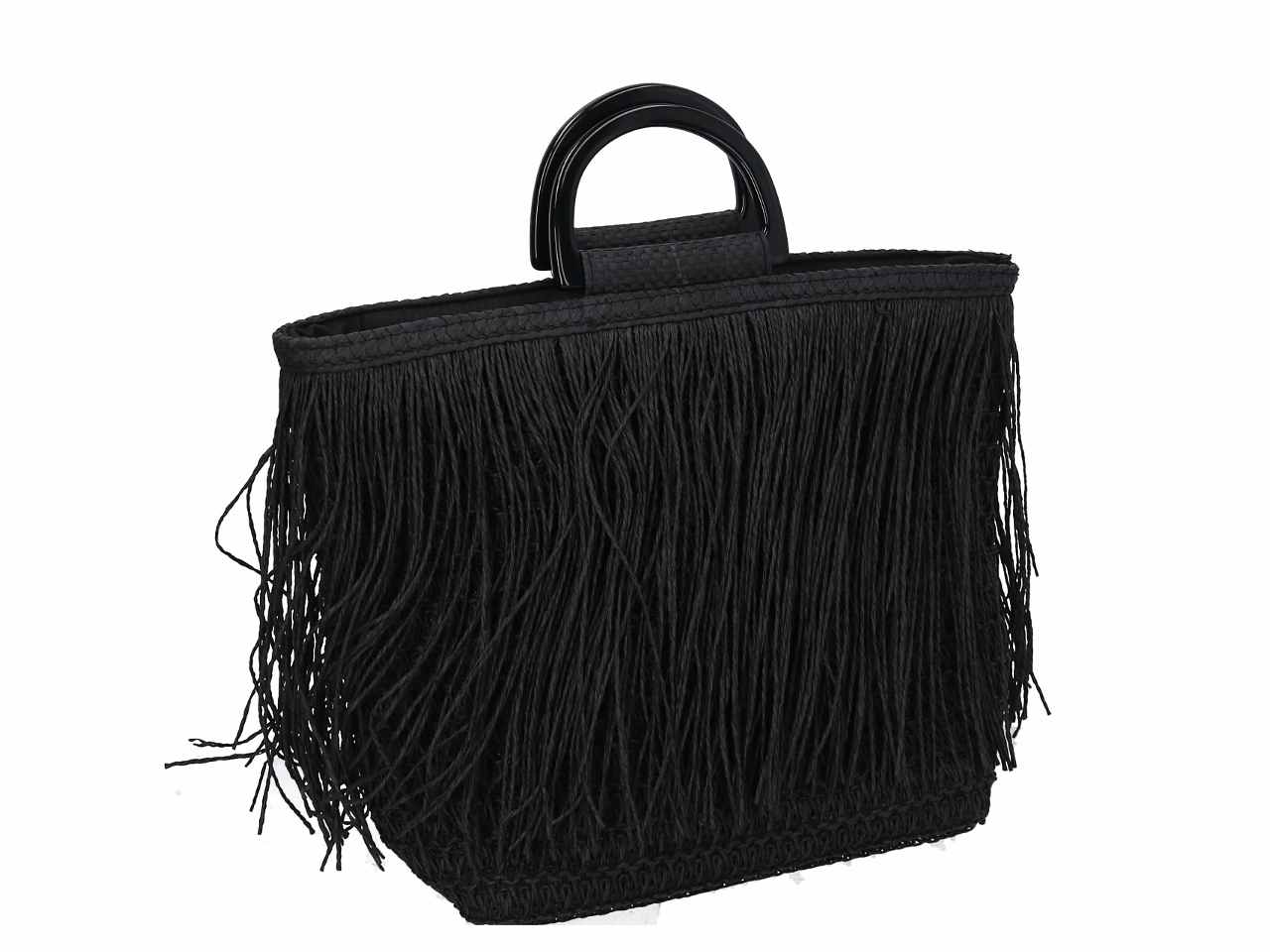 Borsa spiaggia con frange nero 37x24cm