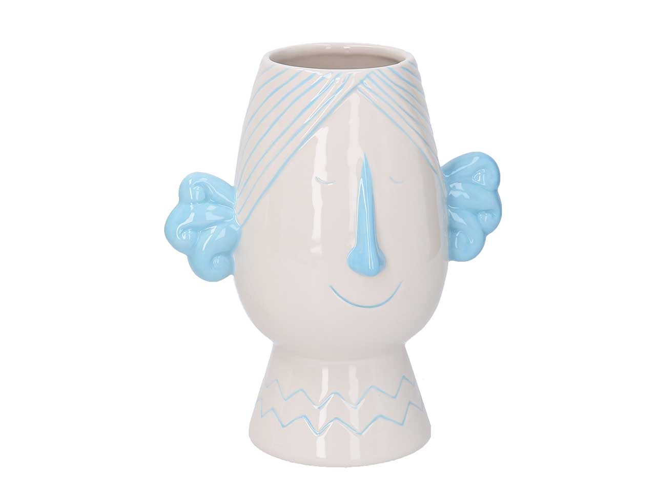 porta vaso ceramica viso azzurro h23cm5864560000