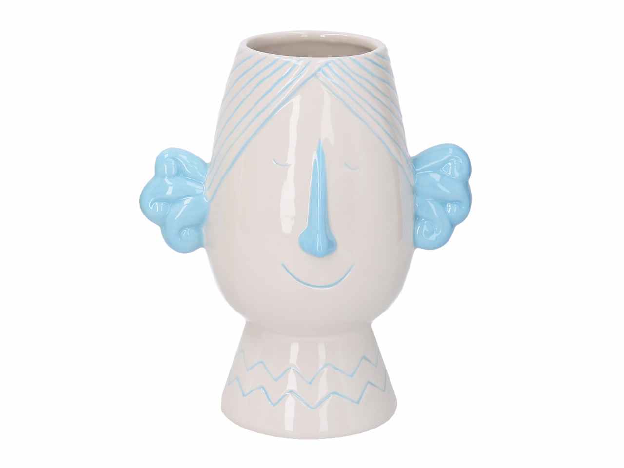 porta vaso ceramica viso azzurro h23cm5864560000