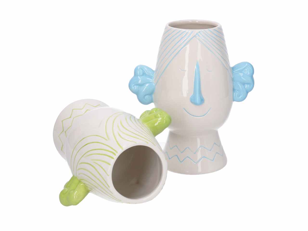 porta vaso ceramica viso azzurro h23cm5864560000
