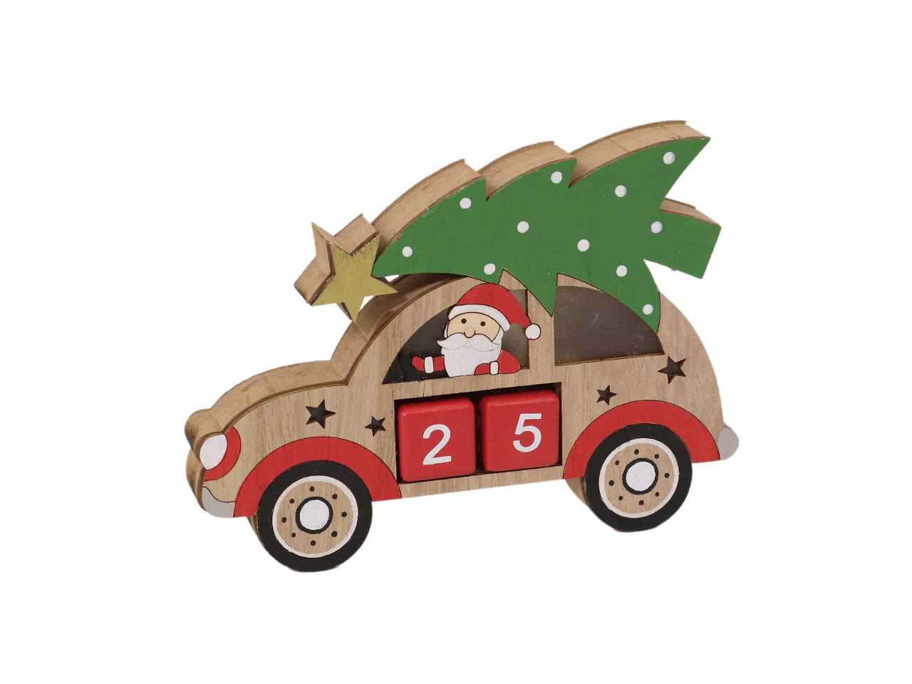Macchina legno con babbo natale naturale cm18x2,5x13