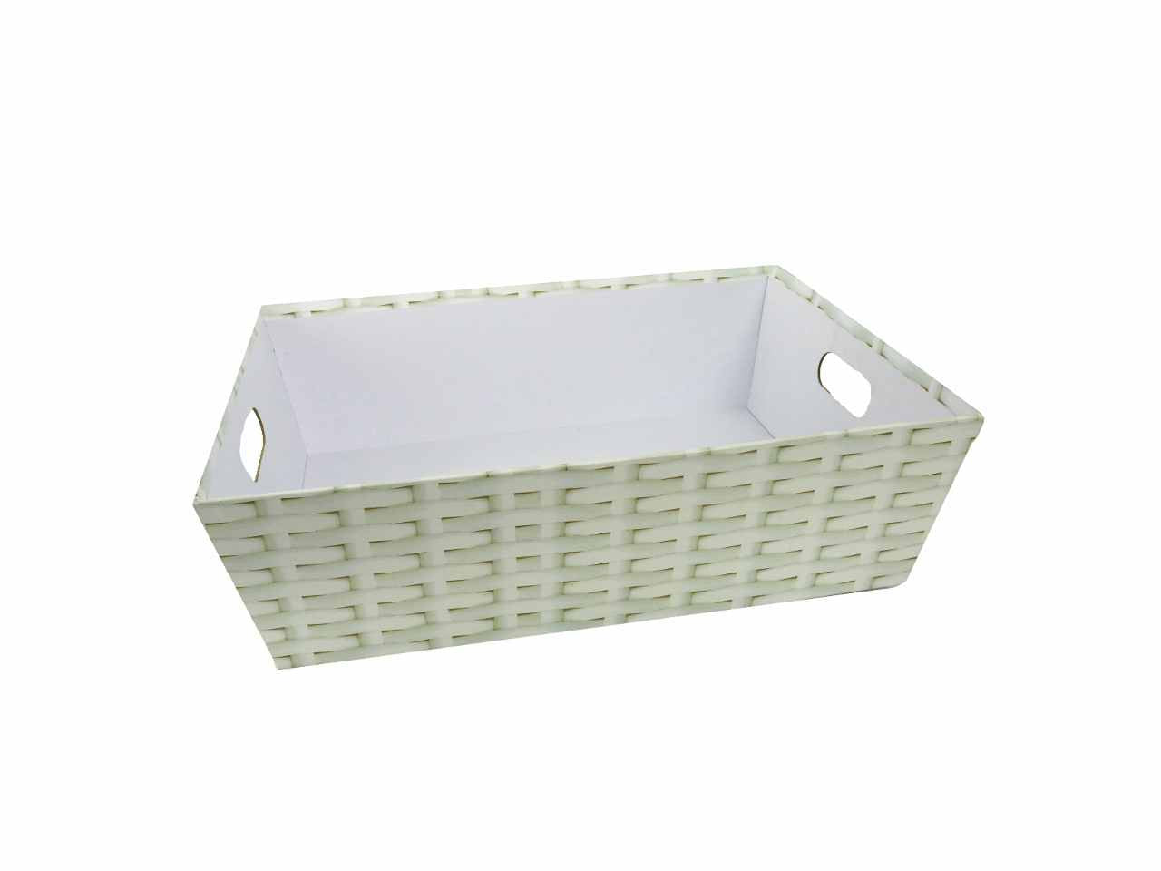 Cesta cartone effetto legno bianco rettangolare cm40x30h12