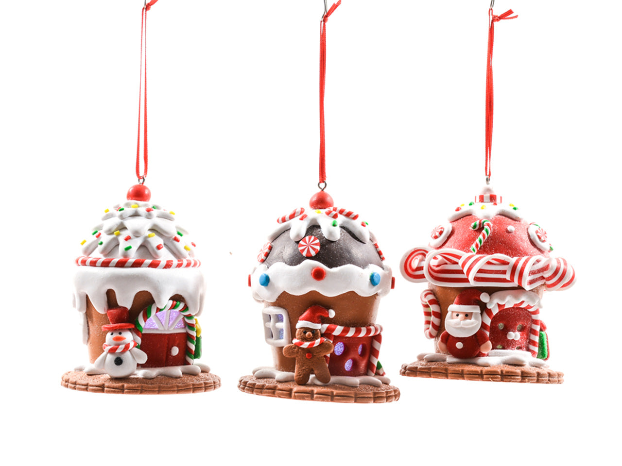 Pendente casetta pasticcino in argilla morbida con luci misura d.8xh.9cm decori assortiti
