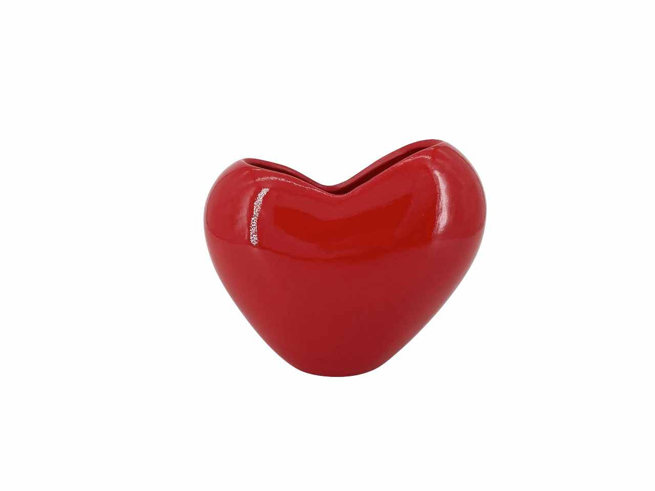 vaso a cuore in ceramica colore rosso 17,8x10xh.15.6cm