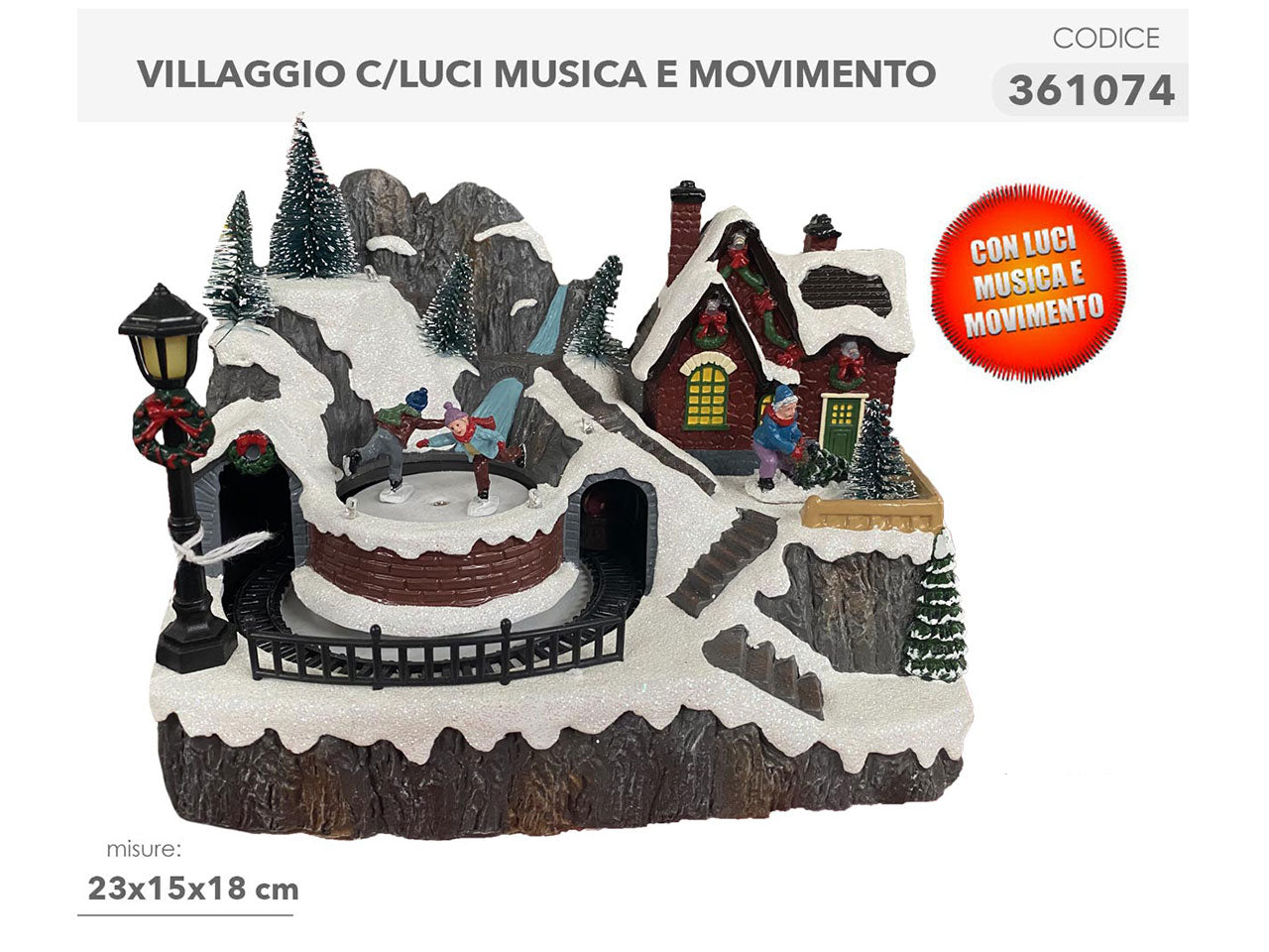 Giostrina villaggio 23x15x18cm con luci, musica e movimento