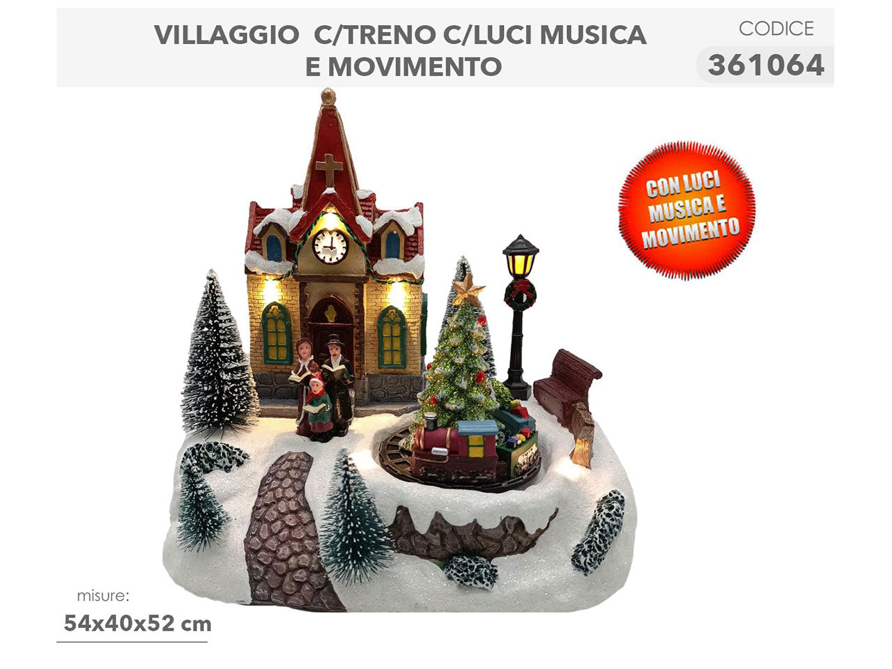 Villaggio con treno 54x40x52cm con luci, musica e movimenti