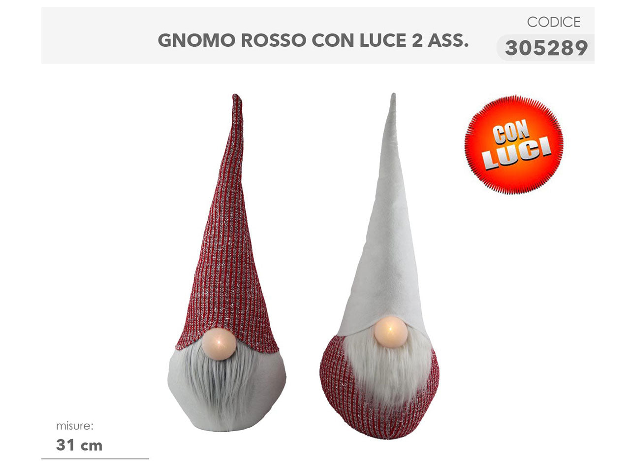 Gnomo 31cm con luce rosso