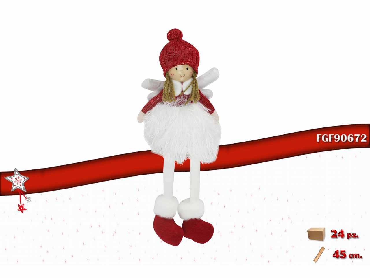 Fatina in tessuto rosso bianco 16x13x45cm